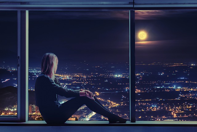 Free download woman sitting window moon free picture to be edited with GIMP free online image editor