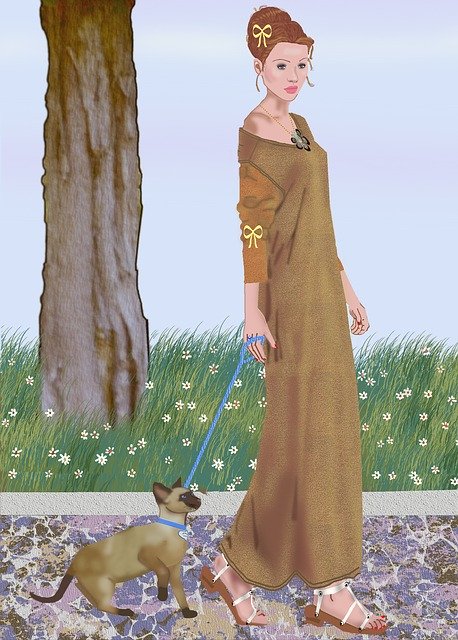 Free download Woman Walking Cat Siamese Tree -  free illustration to be edited with GIMP free online image editor