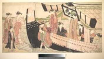 Free download Women Landing from a Pleasure Boat Drawn Up to the Shore at Mukojima on Sumida RIver, Edo free photo or picture to be edited with GIMP online image editor