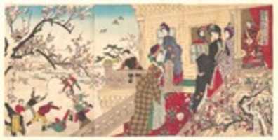 Free download Women Viewing Plum Blossoms and Children Playing in the Snow free photo or picture to be edited with GIMP online image editor