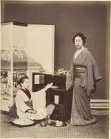 Free download [Two Japanese Women Posing with Fans] free photo or picture to be edited with GIMP online image editor