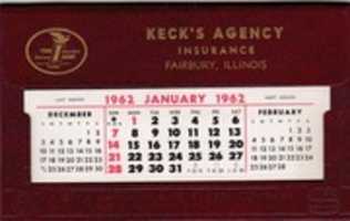 Free download 1962 Kecks Insurance Calendar, Fairbury, Illinois free photo or picture to be edited with GIMP online image editor