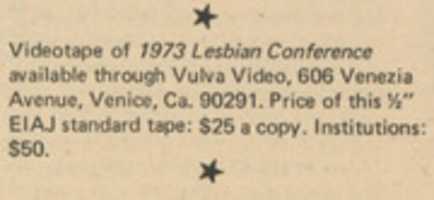 Téléchargement gratuit de 1973 Vulva Video National Lesbian Conference Videotape Ad In Women And Film 1974 photo ou image gratuite à éditer avec l'éditeur d'images en ligne GIMP