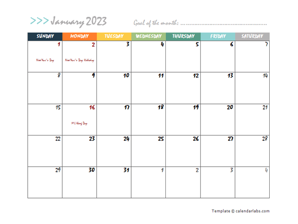 2023-colorful-design-word-calendar-02 Template
