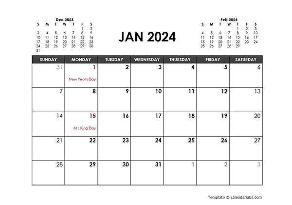 Modelli di calendario mensile Word 2024 di OffiDocs