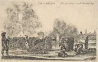 Free download A Battery of Cannons Drawn Against a Village, from Various Military Caprices (Varii capricci militari), plate 6 free photo or picture to be edited with GIMP online image editor