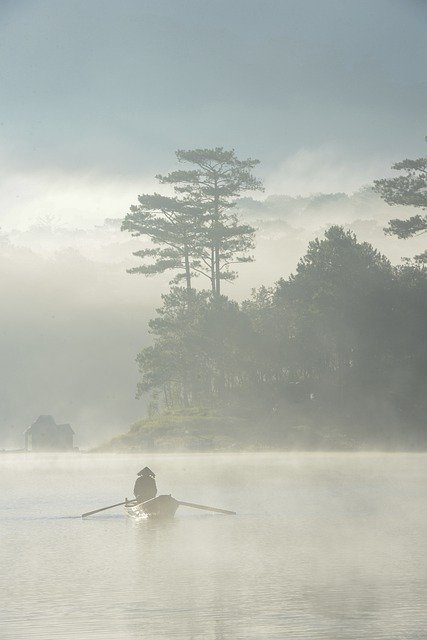 Free download a fisherman on tuyen lam lake free picture to be edited with GIMP free online image editor