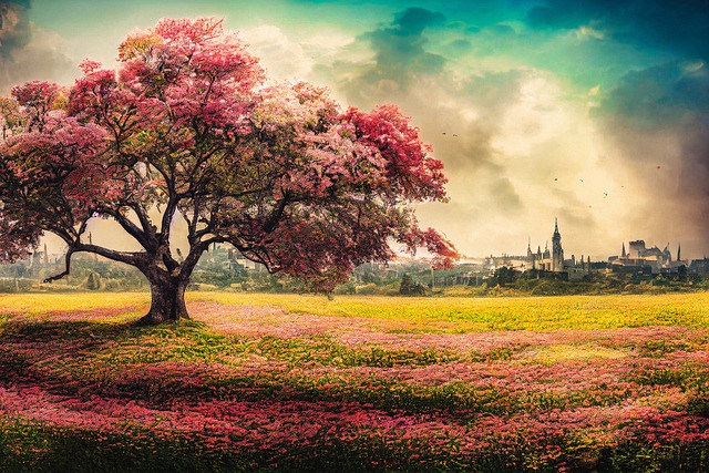 Free download ai generated tree flowers meadow free picture to be edited with GIMP free online image editor