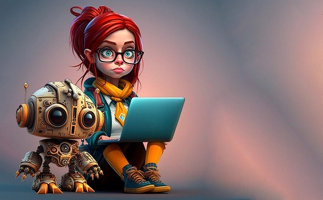 Muat turun percuma ai menjana gambar percuma robot komputer riba wanita untuk diedit dengan editor imej dalam talian percuma GIMP