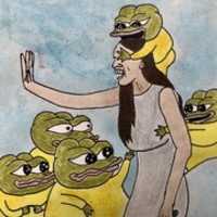 Free download Alexandria Ocasio-Cortez surrounded by Pepe the Frog free photo or picture to be edited with GIMP online image editor