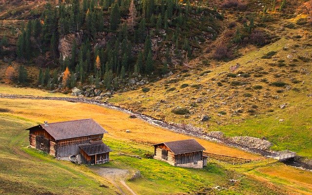 Free download alpine mountains wooden hut stream free picture to be edited with GIMP free online image editor