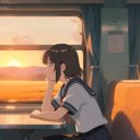 Anime Girl Train Ride – Sunset Journey  screen for extension Chrome web store in OffiDocs Chromium