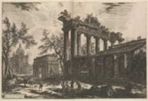 Free download Another view of the remains of the Pronaos of the Temple of Concord [The Temple of Saturn with Arch of Septimius Severus in left background], from Vedute di Roma (Views of Rome), part I free photo or picture to be edited with GIMP online image editor