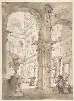 Free download Architectural Capriccio: Courtyard of a Palace (recto); Saint Aloysius Gonzaga Holding a Crucifix (verso) free photo or picture to be edited with GIMP online image editor