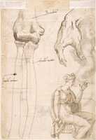 Free download Architectural Sketches and a Figure (recto); Figure and Anatomical Sketches (verso) free photo or picture to be edited with GIMP online image editor