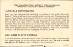 Free download Atari Video Computer System Warranty Registration Card free photo or picture to be edited with GIMP online image editor