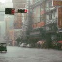 A Traffic Light on Road with Cars Under the Rain  screen for extension Chrome web store in OffiDocs Chromium