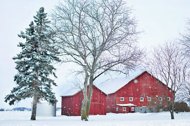 Téléchargement gratuit du modèle photo gratuit Barn Red Winter à éditer avec l'éditeur d'images en ligne GIMP