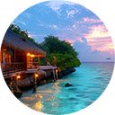Beautiful coastal houses with yellow lights  screen for extension Chrome web store in OffiDocs Chromium