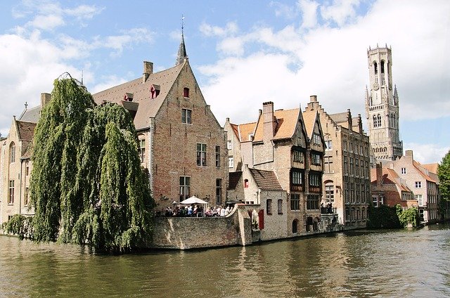 Free download belfry tower bruges canal channel free picture to be edited with GIMP free online image editor