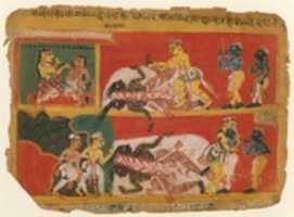 Free download Bhima Slays Jarasandha: Page from a Dispersed Bhagavata Purana Manuscript free photo or picture to be edited with GIMP online image editor