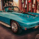 Blue Chevrolet Car Parked Inside the Guitar Store  screen for extension Chrome web store in OffiDocs Chromium