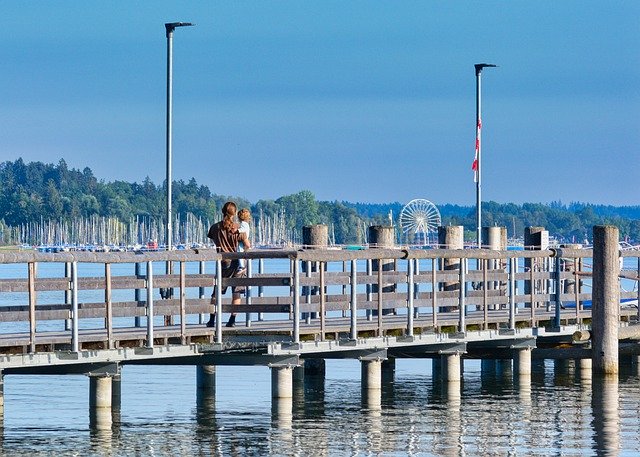 Free download boardwalk pier father child look free picture to be edited with GIMP free online image editor