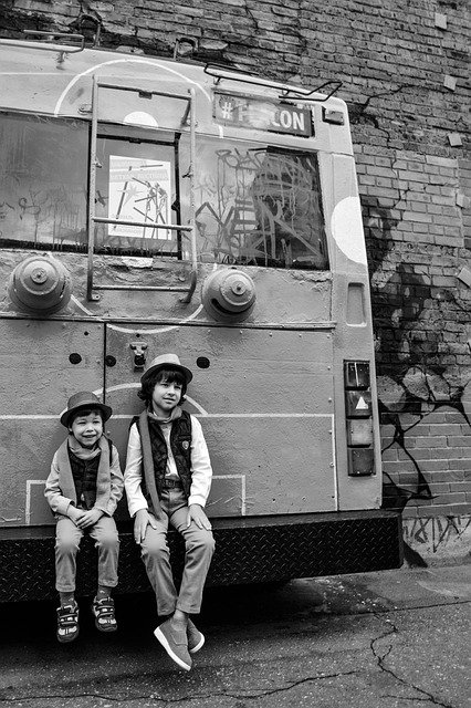 Free download boys kids bus monochrome tram free picture to be edited with GIMP free online image editor