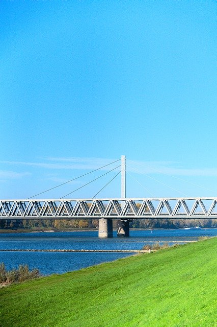 Free download bridge flow dam riverbank rhine free picture to be edited with GIMP free online image editor
