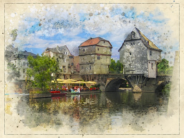 Scarica gratis Bridge Houses House Bridgehouse illustrazione gratuita da modificare con l'editor di immagini online GIMP