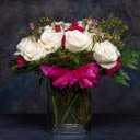 Bunch of various fresh flowers decorated with ribbon in glass vase  screen for extension Chrome web store in OffiDocs Chromium