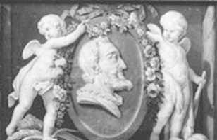 Free download Bust of Henri IV in oval medallion with blue ground supported by two cupids free photo or picture to be edited with GIMP online image editor
