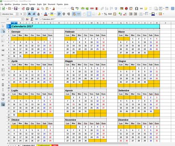 Calendario 2017 DOC, XLS veya PPT şablonunu ücretsiz indirin, LibreOffice çevrimiçi veya OpenOffice Desktop çevrimiçi ile düzenlenebilecek ücretsiz