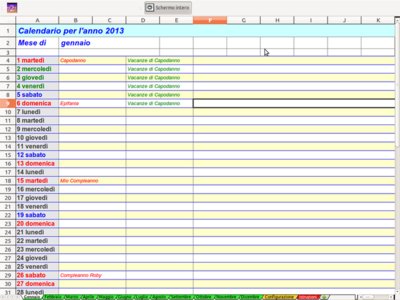 Download gratuito Calendario planner A4 orizzontale Modello DOC, XLS o PPT modificabile gratuitamente con LibreOffice online o OpenOffice Desktop online