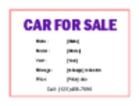 Descarga gratuita de la plantilla de letrero de coche en venta Plantilla de Microsoft Word, Excel o Powerpoint gratuita para editar con LibreOffice en línea u OpenOffice Desktop en línea
