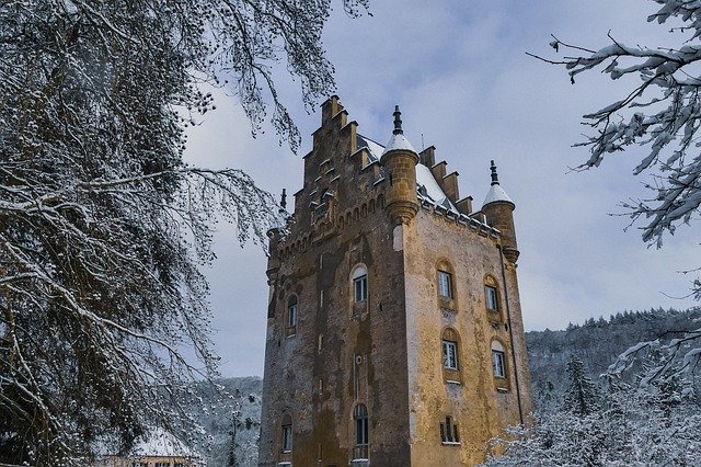 Bezpłatne pobieranie darmowego szablonu zdjęć Castle Snow Winter do edycji za pomocą internetowego edytora obrazów GIMP