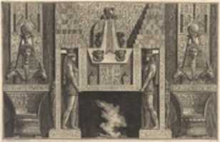 Free download Chimneypiece in the Egyptian style: Giant figures supporting the lintel, flanked by chairs, from Diverse Maniere dadornare i cammini... (Diverse Ways of ornamenting chimneypieces...) free photo or picture to be edited with GIMP online image editor