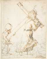 Free download Christ Child and Secondary Child Figure Bearing the Cross (recto); Fragment of Design for Ornamental Border (verso) free photo or picture to be edited with GIMP online image editor