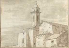 Free download Church with a Tiled Roof and Tower (Smaller Italian Sketchbook, leaf 36 recto) free photo or picture to be edited with GIMP online image editor