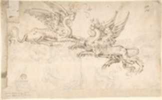 Free download Column of Grotesques with Dragons and Kneeling Figures (recto); Two Gryphons with Curved Necks and Female Heads (verso) free photo or picture to be edited with GIMP online image editor