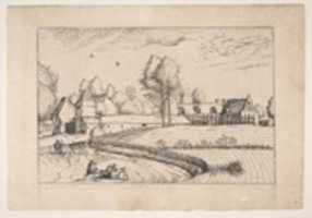 Free download Country Houses, couple and cornfield in the foreground, from the series The Small Landscapes (Praediorum Villarum) free photo or picture to be edited with GIMP online image editor