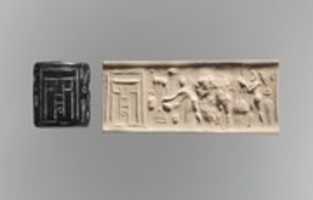 Free download Cylinder seal: ritual scene before a temple facade free photo or picture to be edited with GIMP online image editor