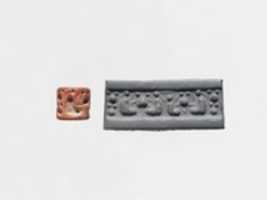 Free download Cylinder seal: seated pigtailed figures and pots free photo or picture to be edited with GIMP online image editor