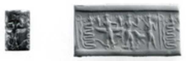 Free download Cylinder seal: snake god and deities with hands and feet in the form of snakes, scorpions, and goats free photo or picture to be edited with GIMP online image editor