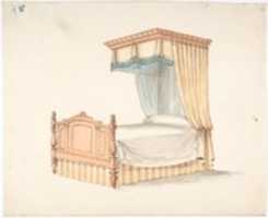 Free download Design for a Bed with Yellow and Blue Fringed Hangings free photo or picture to be edited with GIMP online image editor