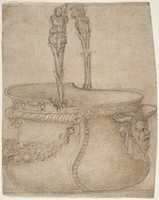 Free download Design for a Bucket-Like Vessel with a Handle of Two Interlaced Captives, on a Body Adorned with a Scroll, Garland, and a Spout with a Satyrs Head. free photo or picture to be edited with GIMP online image editor