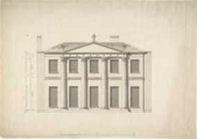 Free download Design for a Building Facade of Two Storeys and Five Bays, with a Pediment and an Adamesque Portico, Elevation and Wall Plan free photo or picture to be edited with GIMP online image editor