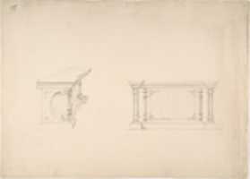 Free download Design for a Cabinet with Columns and Inset Fabric Panels: Elevation and Side View free photo or picture to be edited with GIMP online image editor