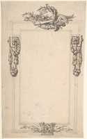 Free download Design for a Cartouche or Frame with Four Groups of Military Ornament: Flames and Thunderbolts on bottom; Swags of Bombs at Sides; Sword, Baton, and Laurel Top. free photo or picture to be edited with GIMP online image editor