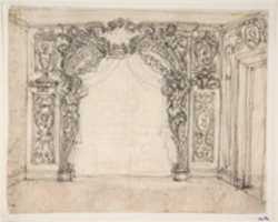 Free download Design for a Doorway with Two Caryatids Supporting an Arch and Coat of Arms Flanked by Two Putti. free photo or picture to be edited with GIMP online image editor